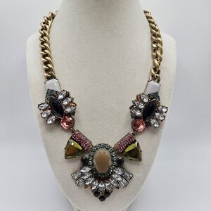 VINTAGE Ornate Multicolor Statement Chunky Bib Necklace